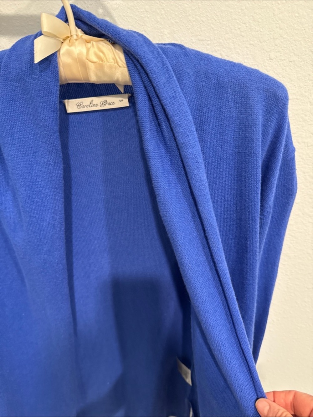 Blue Open-Front Women’s Sweater Cardigan by Caroline Grace, cotton and cashmere - Picture 6 of 6